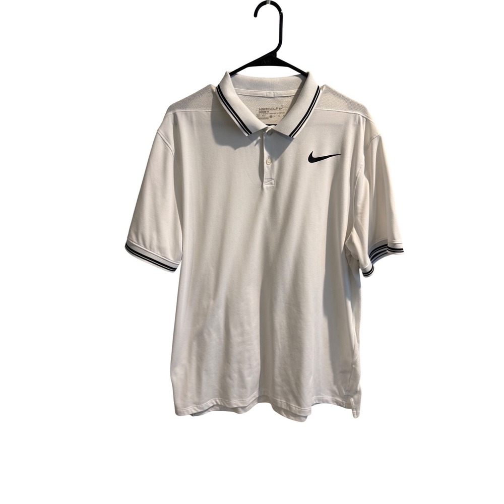 Nike Golf Mens Polo Shirt White Dri-Fit Modern Fit Short‎ Sleeve XL